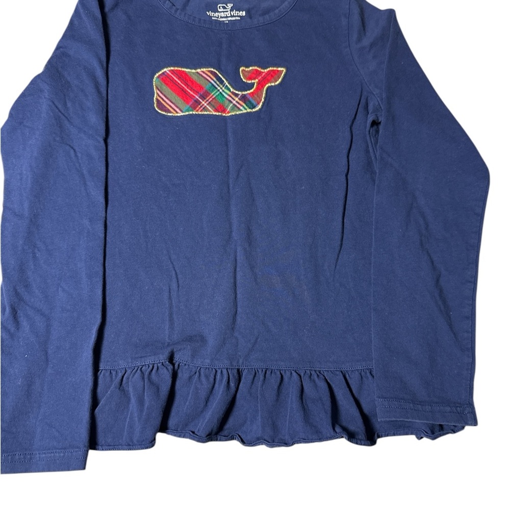 Vineyard Vines Blue and Red Long Sleeve Tee with Whale Design